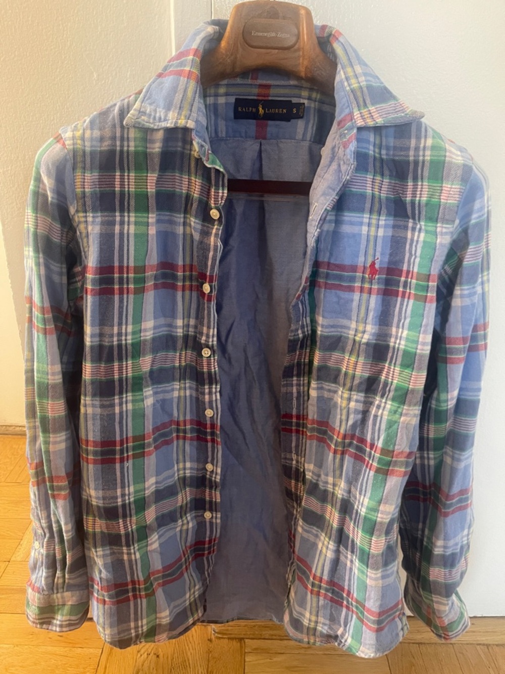 Ralph Lauren Blue Plaid Button-Down Shirt Size Small Polo Preppy Plaid Shirt